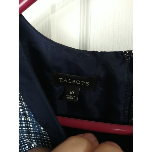 Talbots Woman 10 Navy Blue Linen Blend Tweed Sleeveless Dress Straight Prof Core - Picture 4 of 8